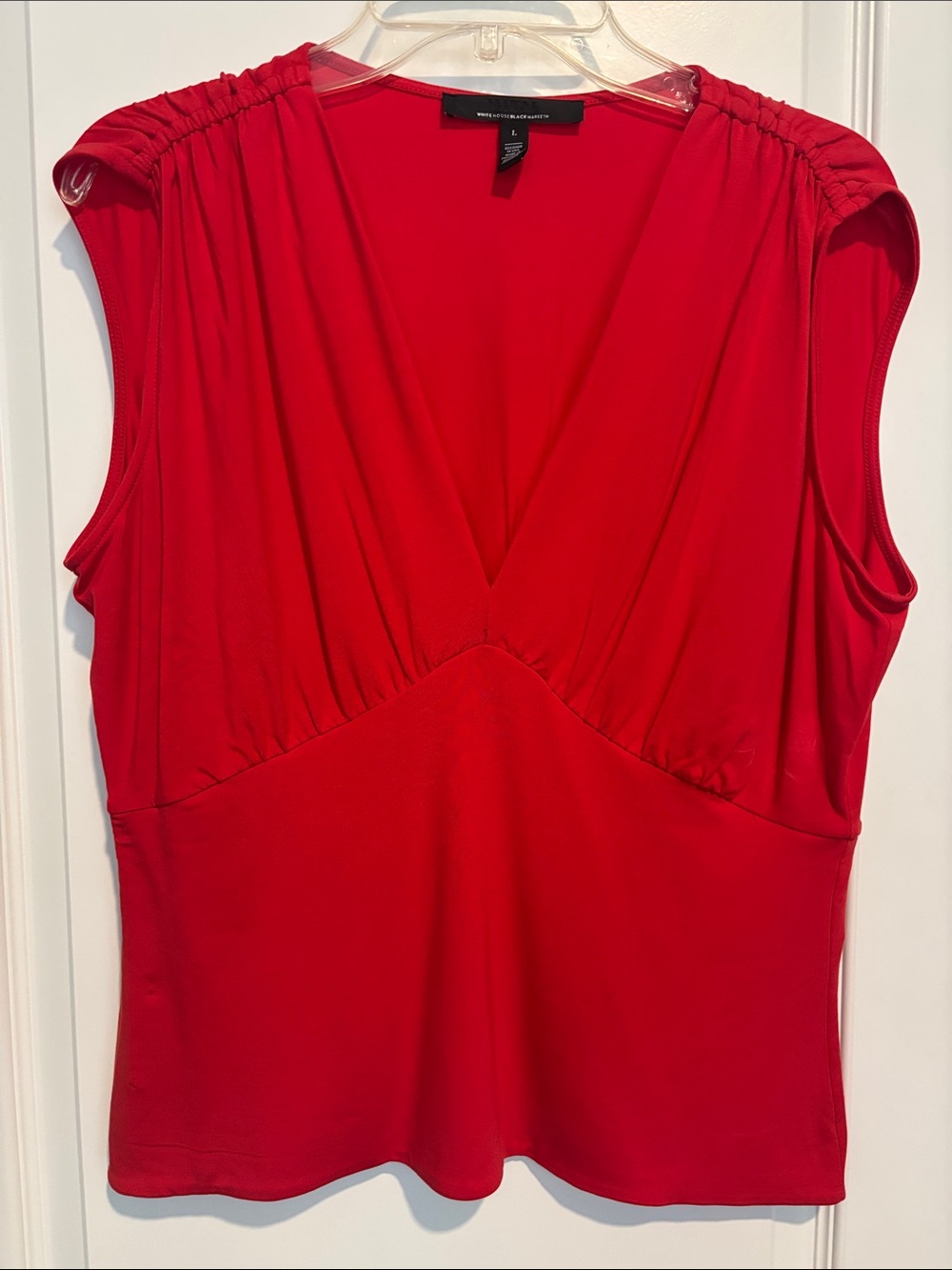 White House Black Market Red V-Neck Sleeveless Blouse